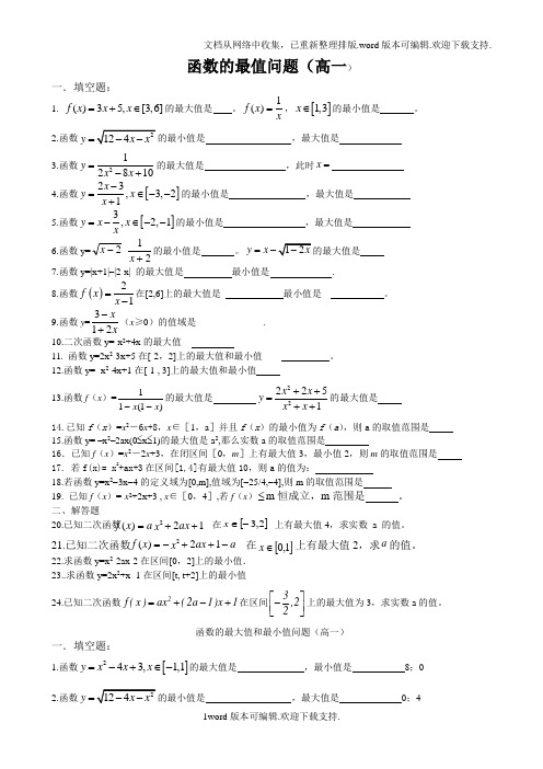 高一数学必修一函数的最值问题试题