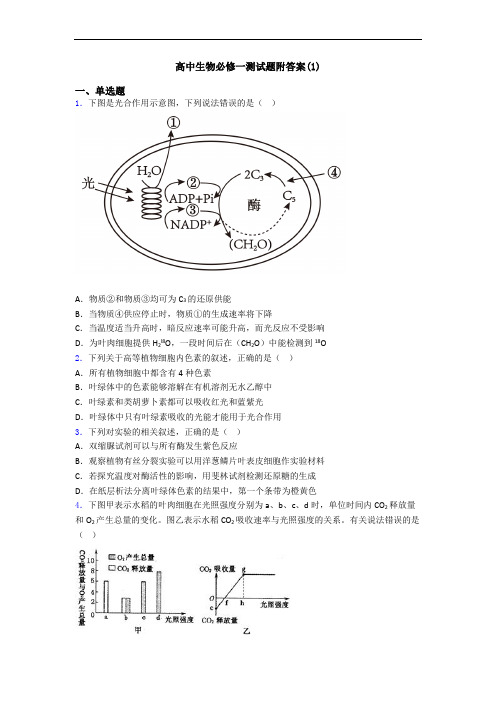 高中生物必修一测试题附答案(1)