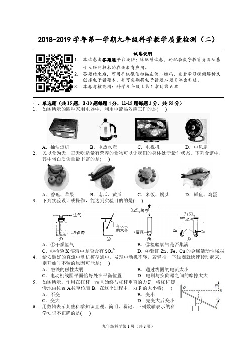 (宁波)2018-2019学年第一学期九年级科学教学质量检测(二)