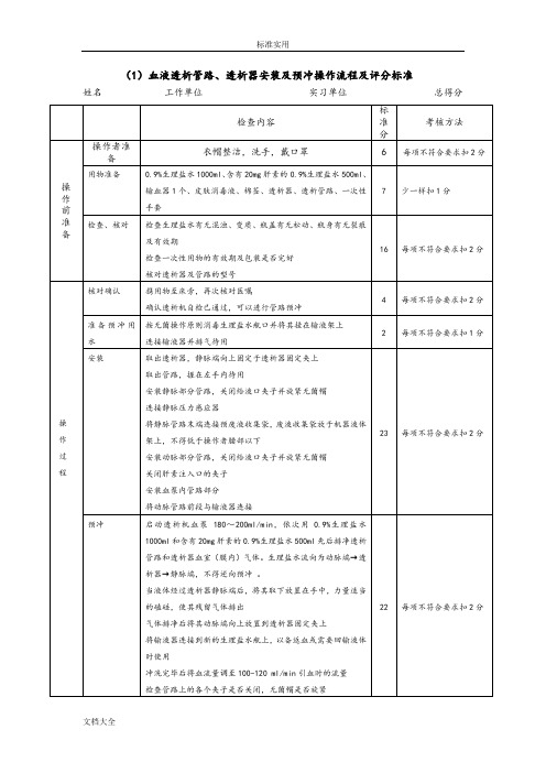 血液透析专科操作流程和评分实用标准