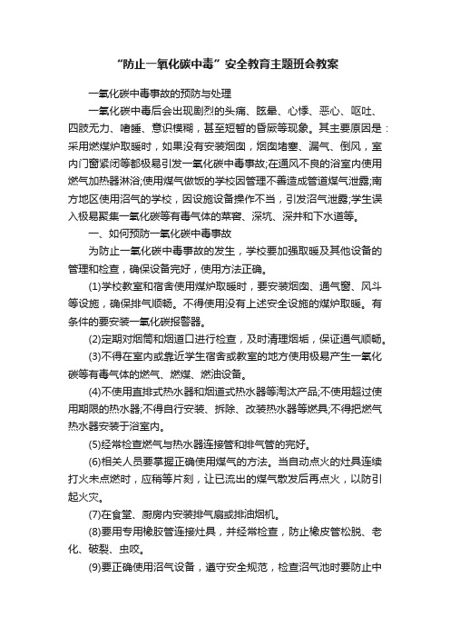 “防止一氧化碳中毒”安全教育主题班会教案