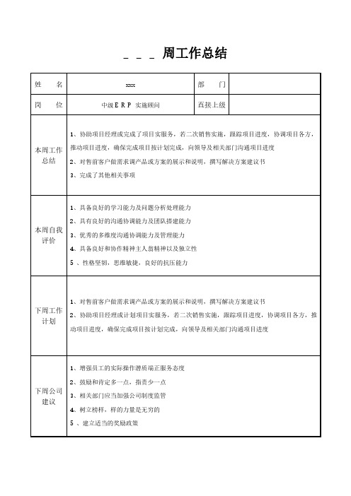 中级ERP实施顾问周工作总结