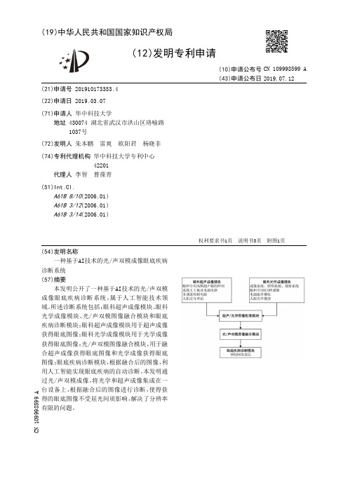 【CN109998599A】一种基于AI技术的光声双模成像眼底疾病诊断系统【专利】