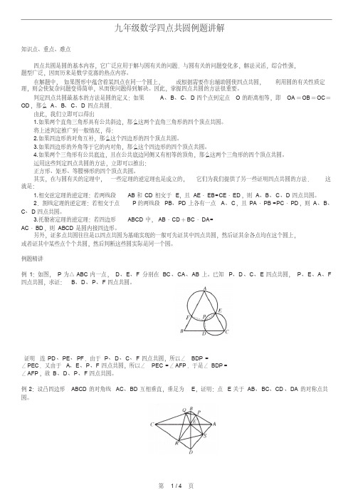 九年级数学四点共圆例题讲解