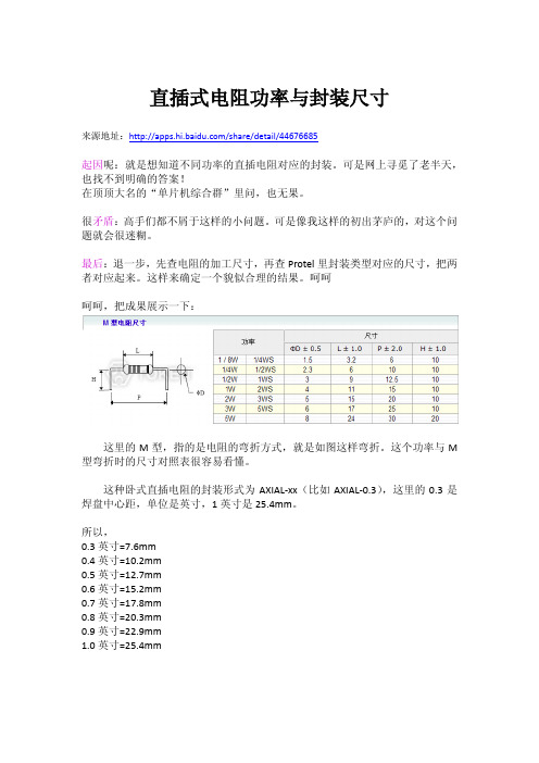 直插式电阻功率与封装尺寸