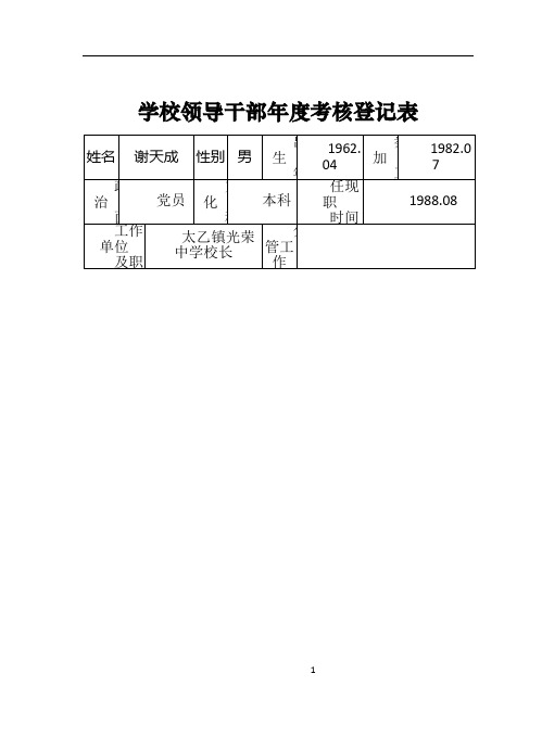 学校领导干部年度考核登记表