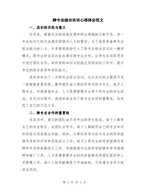 跨专业综合实训心得体会范文