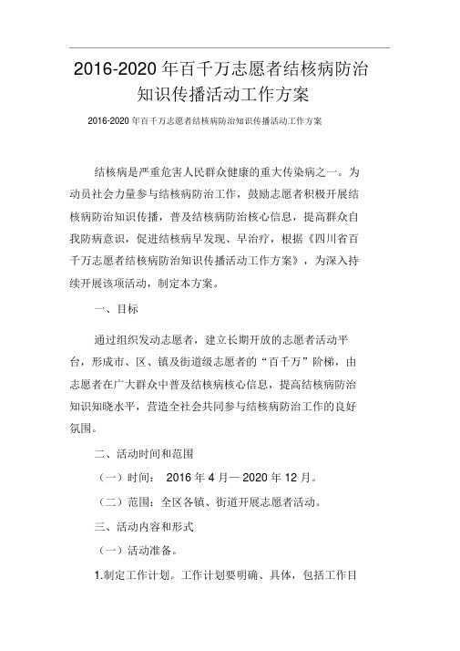 2020年百千万志愿者结核病防治知识传播活动工作方案