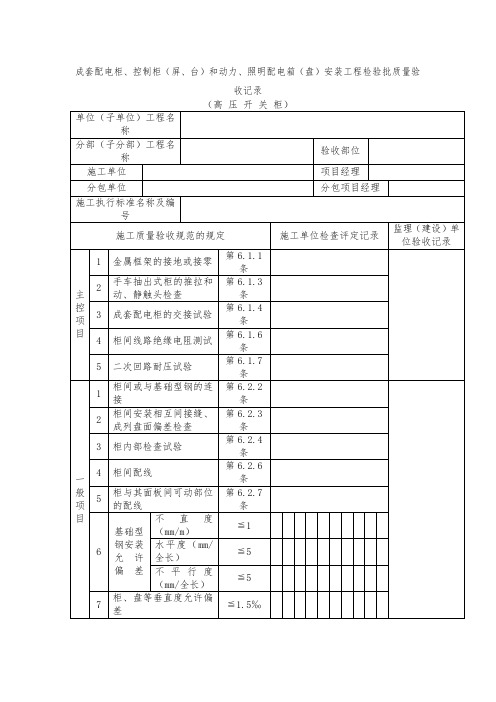 成套配电柜、控制柜(屏、台)和动力、照明配电箱(盘)安装工程检验批质量验收记录