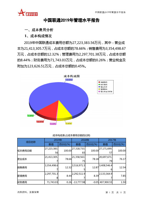 中国联通2019年管理水平报告