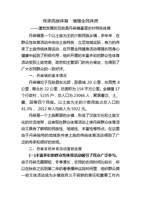 互助县丹麻镇体育先进乡镇典型材料