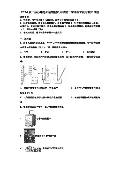 2024届江苏苏州高新区物理八年级第二学期期末统考模拟试题含解析