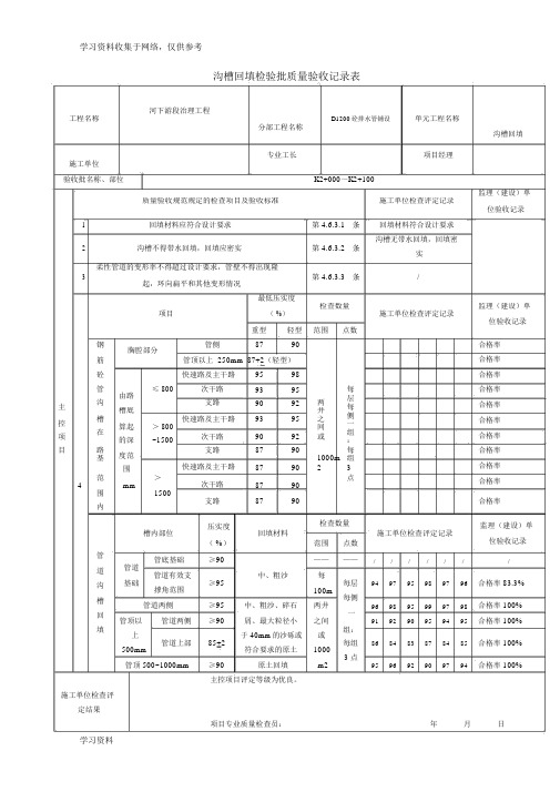 沟槽回填检验批质量验收记录表