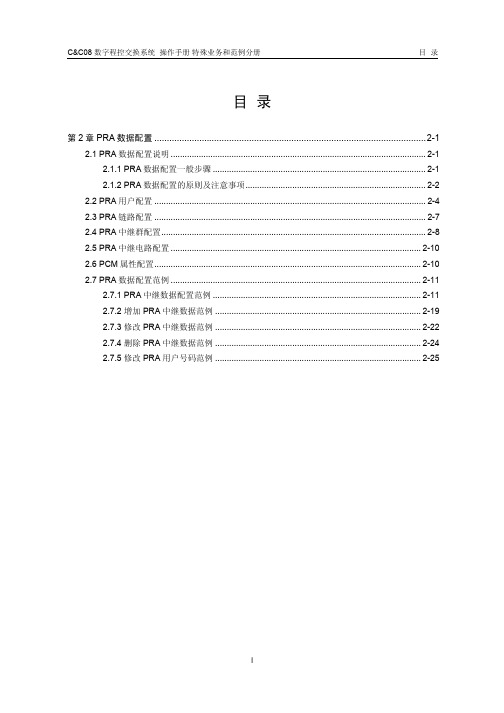 程控交换机CC08第2章 PRA数据配置