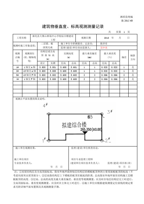 建筑物垂直度标高观测测量记录