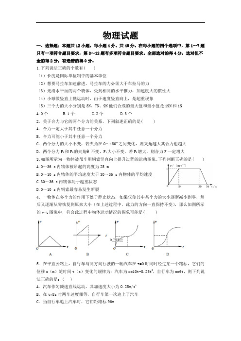 黑龙江省大兴安岭漠河县第一中学2019-2020学年高一上学期11月月考物理试卷
