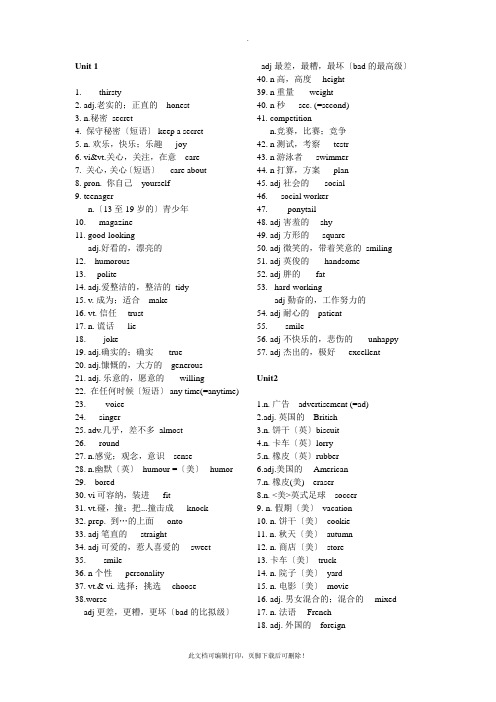 苏教版(译林版)八年级英语单词表(上册)2