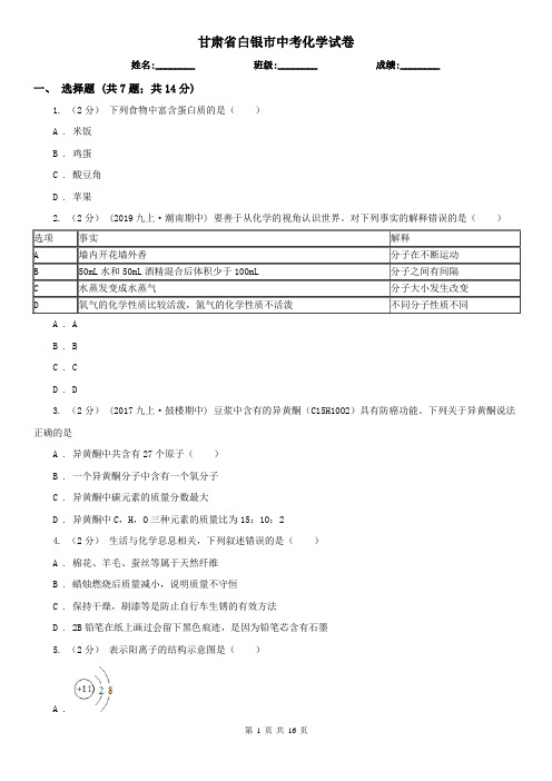 甘肃省白银市中考化学试卷