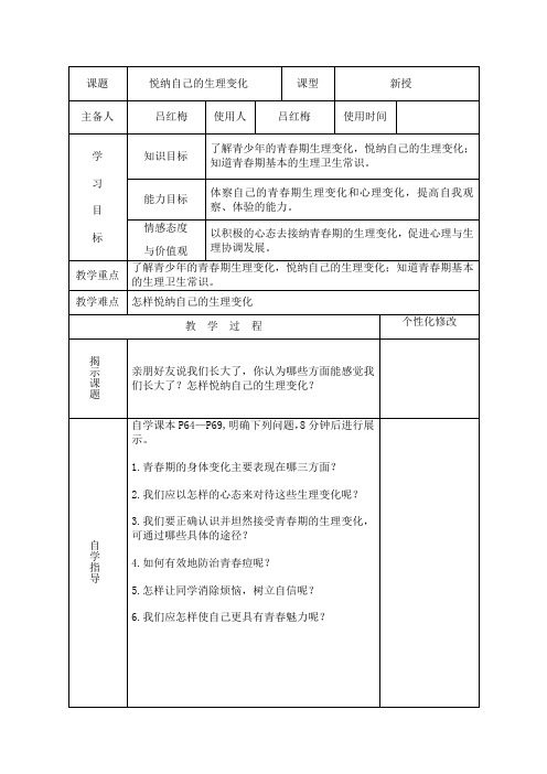 第11课第1课时 悦纳自己的生理变化