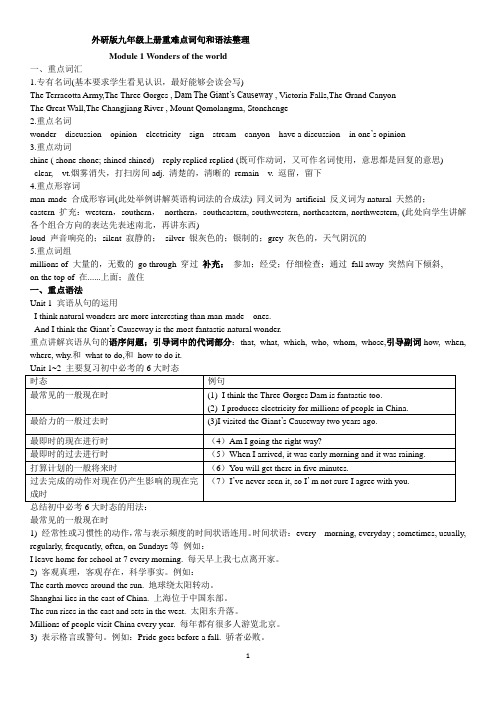 外研版九年级上册重难点词句和语法整理