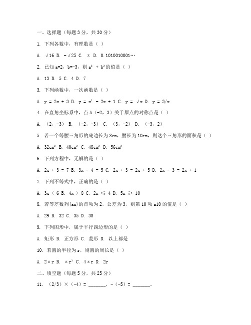 初中数学校本作业试卷