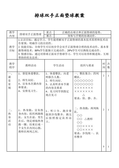 排球双手正面垫球教案