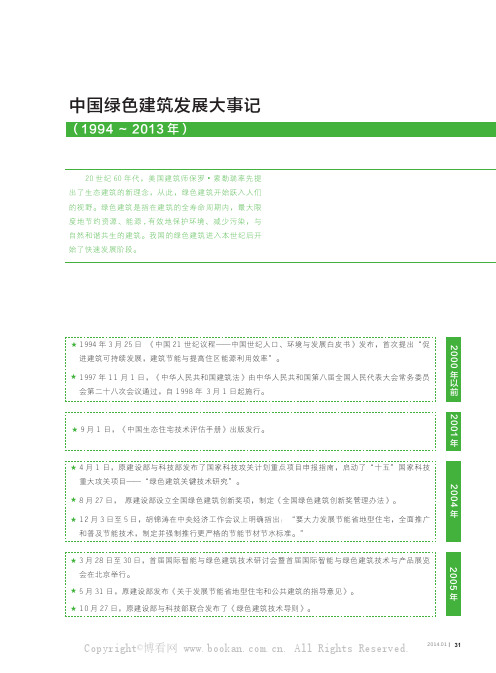 中国绿色建筑发展大事记（1994 ～ 2013 年）