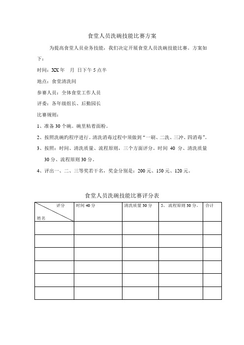 食堂人员洗碗技能比赛方案