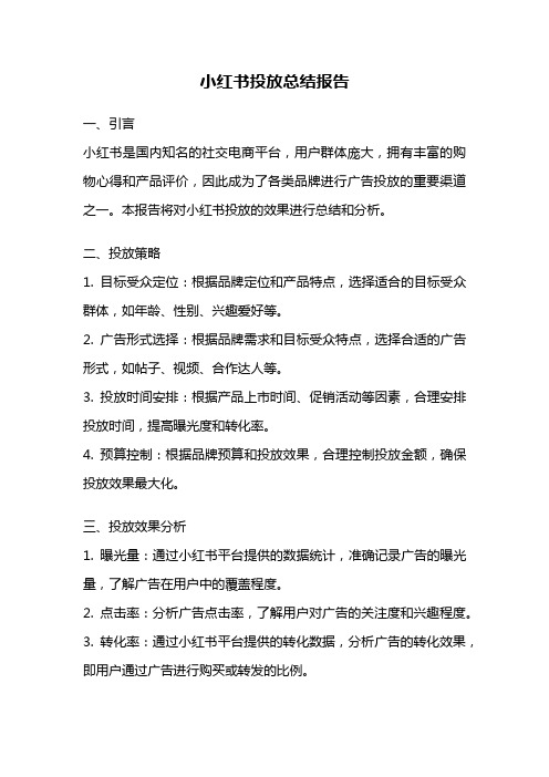 小红书投放总结报告