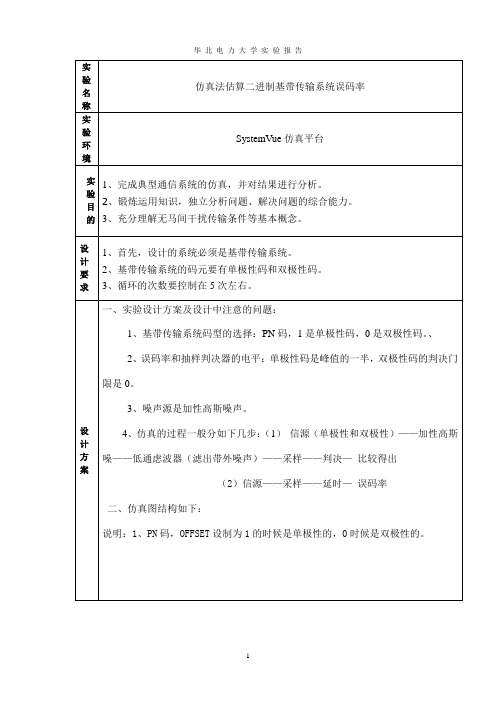 SystemVue仿真法估算二进制基带传输系统误码率 实验报告 跳频(FH)扩频通信系统仿真实验报告