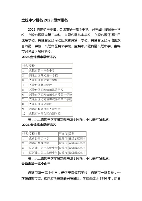 盘锦中学排名2023最新排名