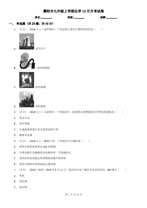 濮阳市九年级上学期化学10月月考试卷