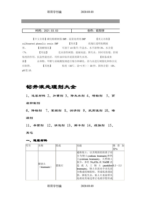 泥浆材料及处理剂大全之欧阳学创编