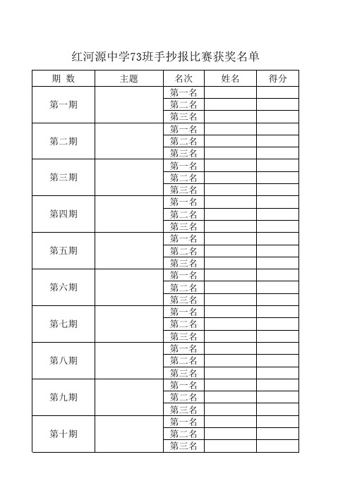 手抄报比赛获奖学生登记表