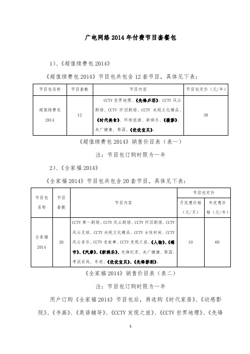 广电网络付费节目套餐包