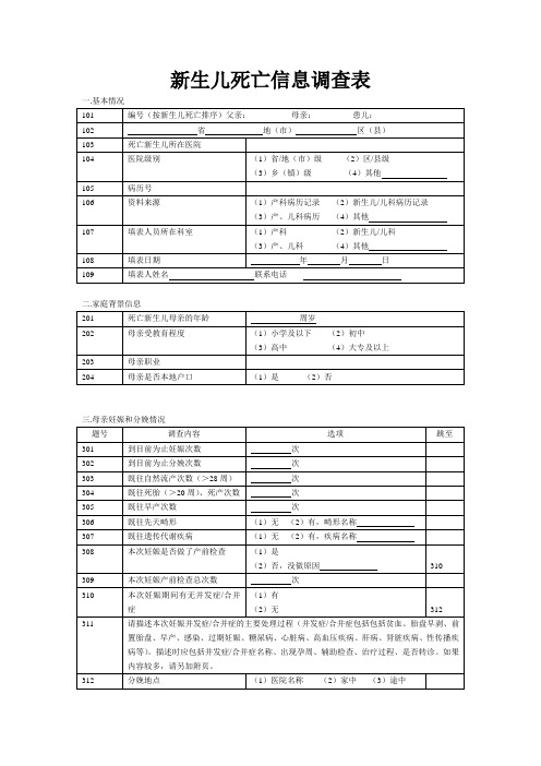 新生儿死亡信息调查表(样表)