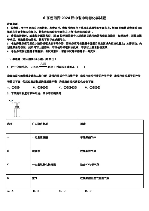 山东省菏泽2024届中考冲刺卷化学试题含解析