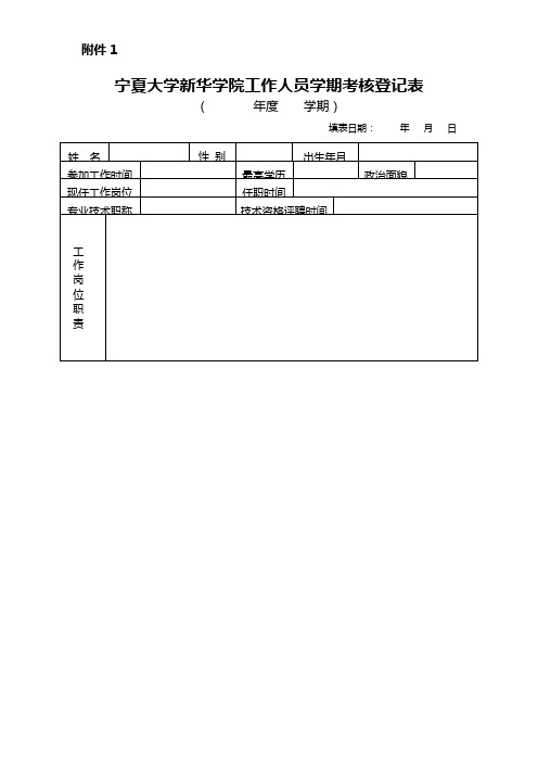 宁夏大学新华学院工作人员学期考核登记表