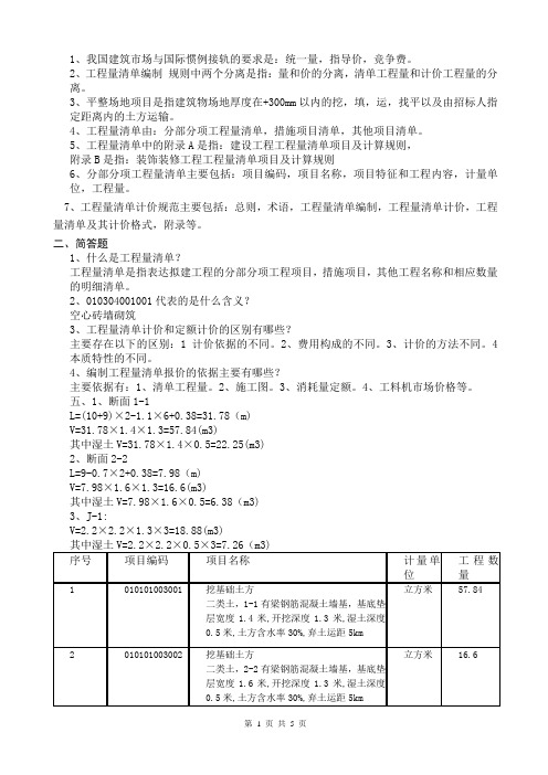 工程量清单复习题1