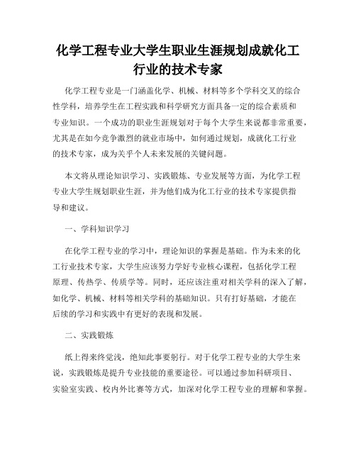 化学工程专业大学生职业生涯规划成就化工行业的技术专家