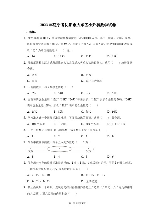 2023年辽宁省沈阳市大东区小升初数学试卷(含答案)