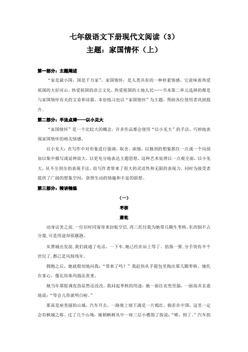 (机构适用)现代文阅读主题：家国情怀(上) 练习(3)(带答案-江苏省南京市2020-2021部编版