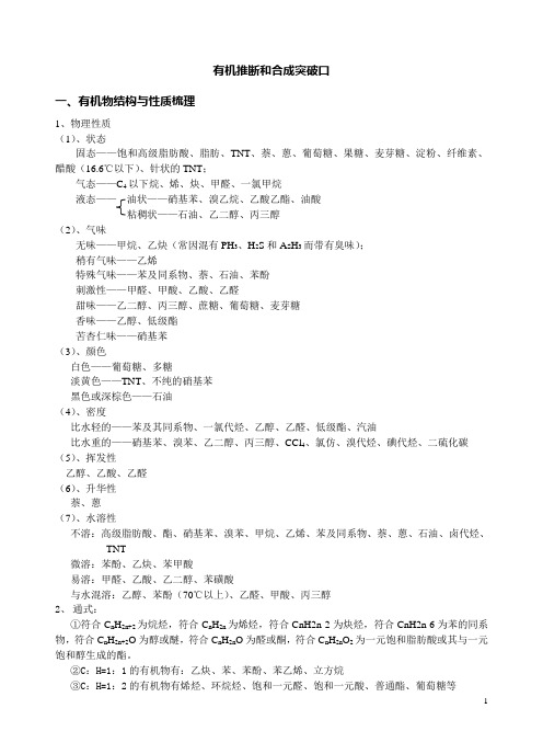 人教版高中化学有机推断和合成突破口的总结