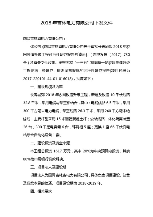 2018年吉林电力有限公司下发文件