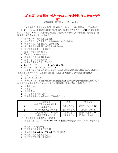 2020年高三化学一轮复习 专讲专练 第二单元(含详解)