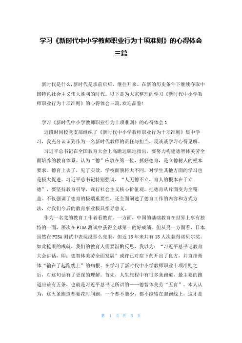 学习《新时代中小学教师职业行为十项准则》的心得体会三篇