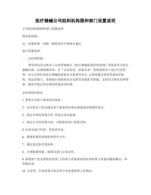 医疗器械公司组织机构图和部门设置说明