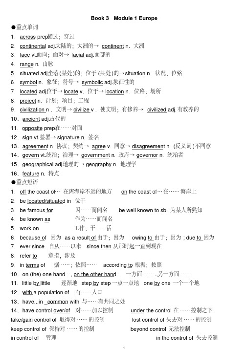 外研版高中英语必修三Module1-Europe基本知识