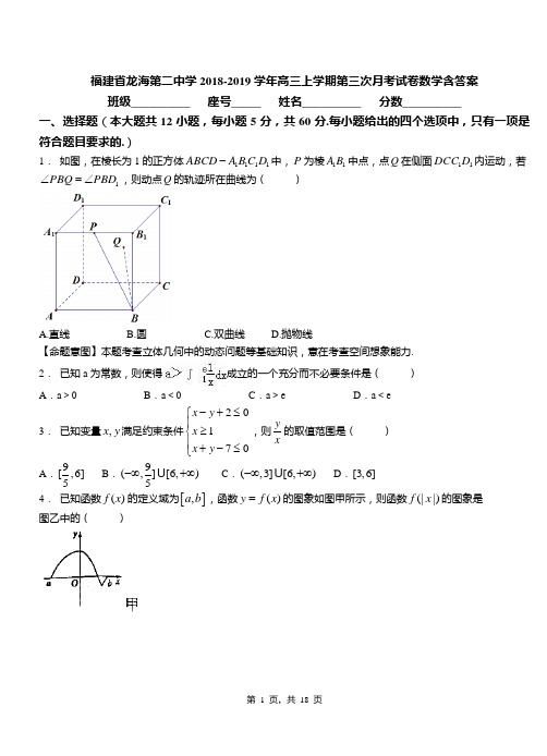 福建省龙海第二中学2018-2019学年高三上学期第三次月考试卷数学含答案 (2)