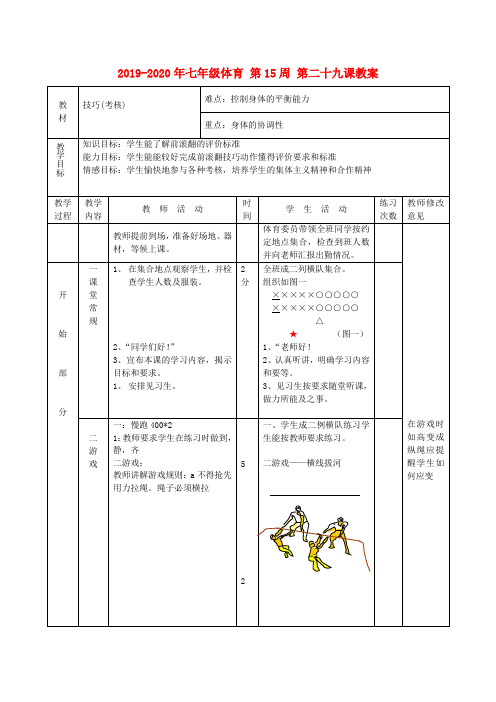 2019-2020年七年级体育 第15周 第二十九课教案